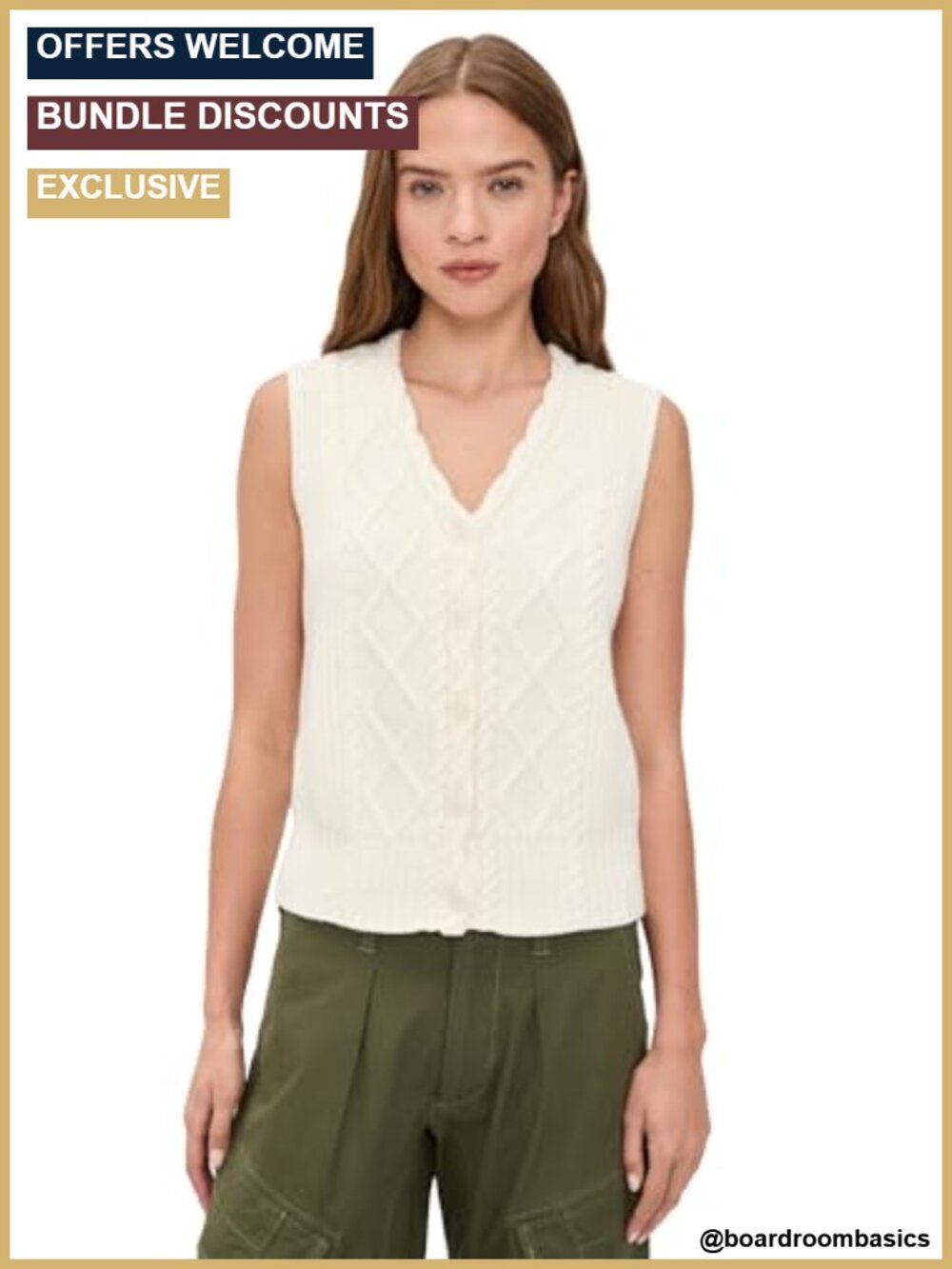 Varley Tatyana Cable Knit Vest Mid-Weight Stretch Sweater Layer